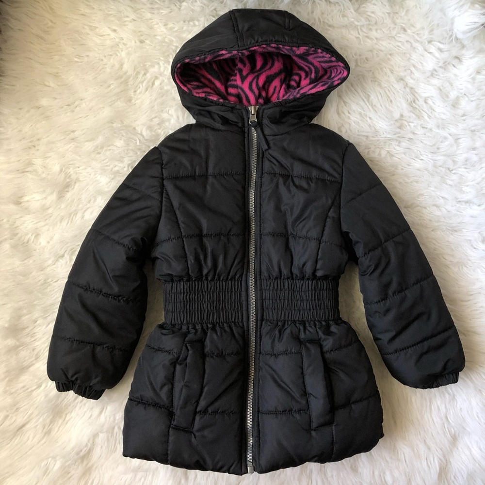 Pink Platinum Girls Puffer Jacket Black with Hood
